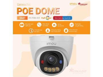 Camera IMOU PoE Dome 3MP, Tích hợp Mic ghi âm, full màu ban đêm, đèn cảnh báo xanh đỏ - IPC-PS8DP-3V0